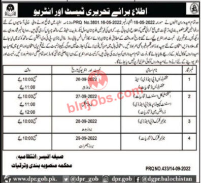 Planning And Development Department Balochistan Test And Interview