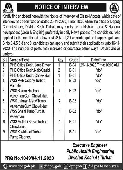 Public Health Engineering Division PHED Kech Jobs 2020