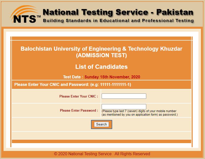 Balochistan University of Engineering & Technology Khuzdar (ADMISSION TEST