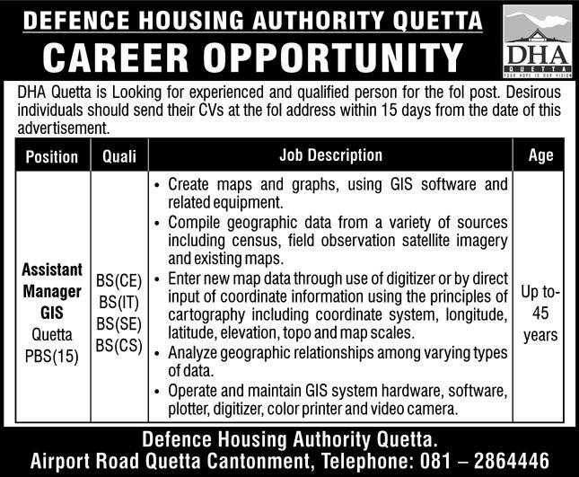 Defence Housing Authority DHA Quetta Jobs