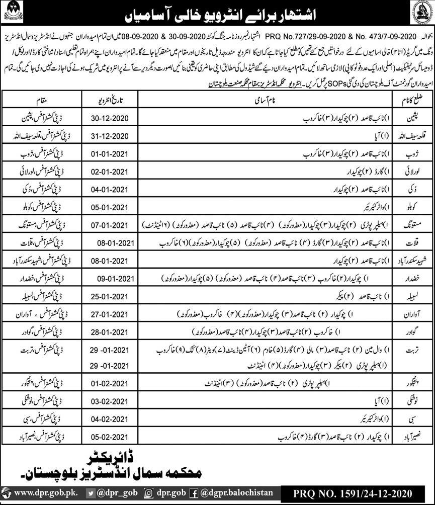 Industries and Small Industries Wing Jobs Interview Schedule