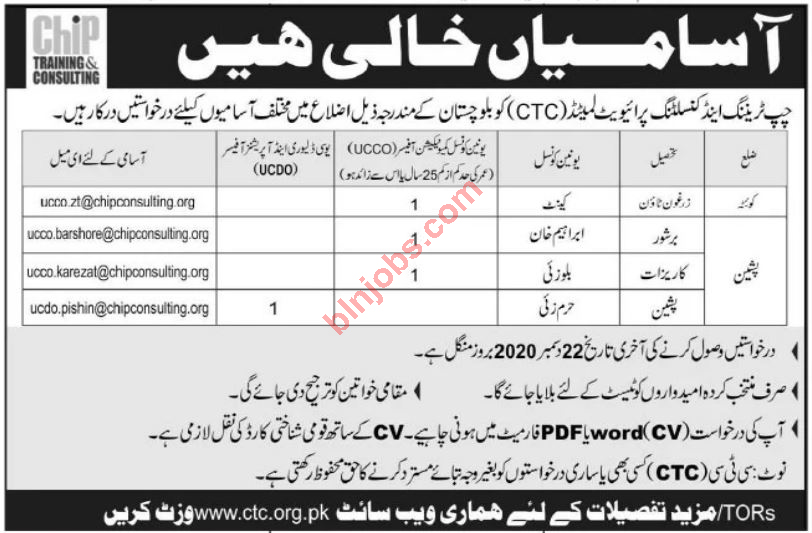 Chip Training & Consulting CTC Jobs in Balochistan