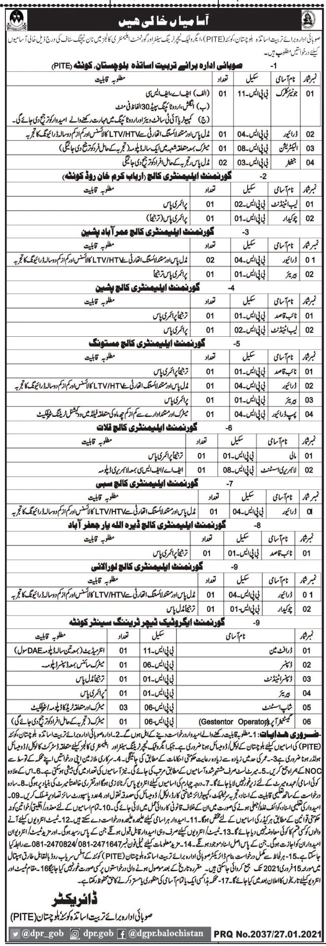 PITE Balochistan Jobs 2021