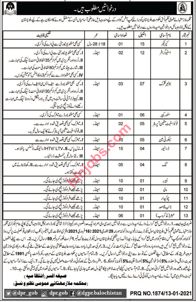 Services and General Administration Department Balochistan Jobs 2021