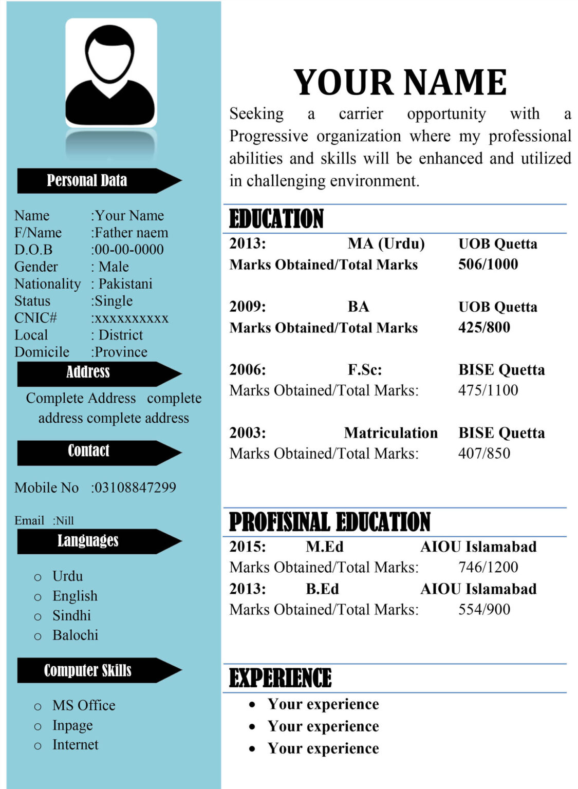 CV Templates - Balochistan Jobs