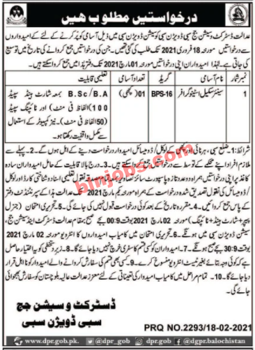 District and Session Court Sibi Jobs 2021