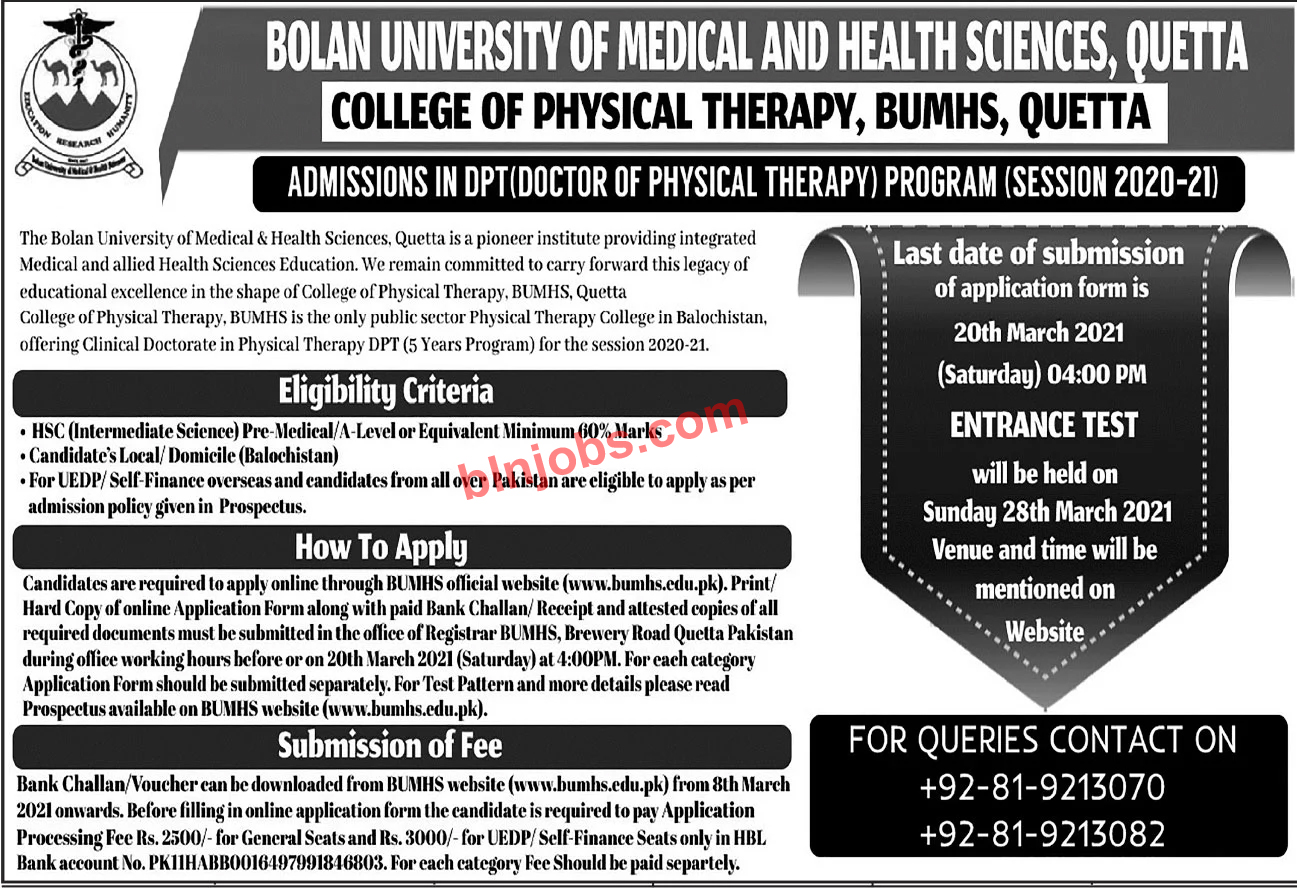 Bolan University of Medical and Health Sciences Quetta Admission