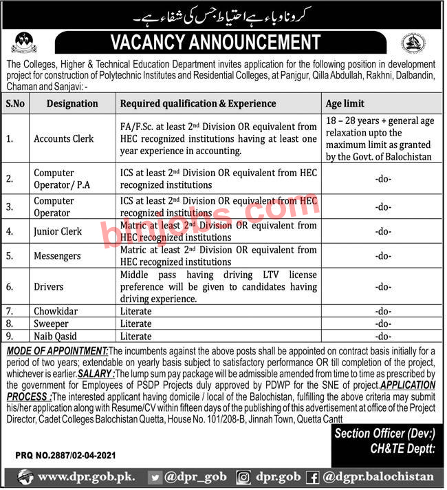 The Colleges Higher and Technical Education Department Jobs 2021