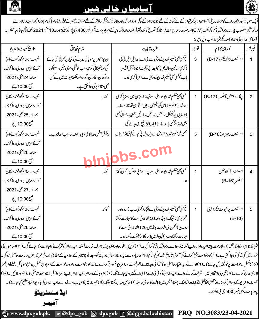 Government Jobs in Balochistan 2021