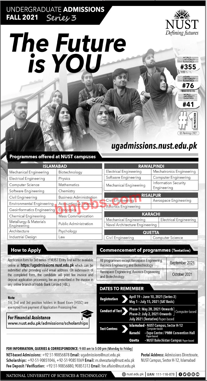 National University of Sciences & Technology NUST Admissions 2021