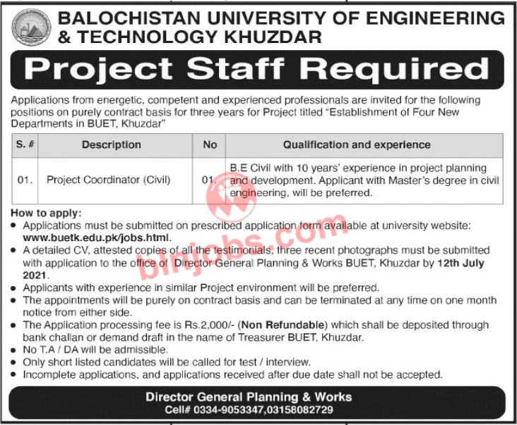 Balochistan University of Engineering and Technology BUET Khuzdar Jobs 2021