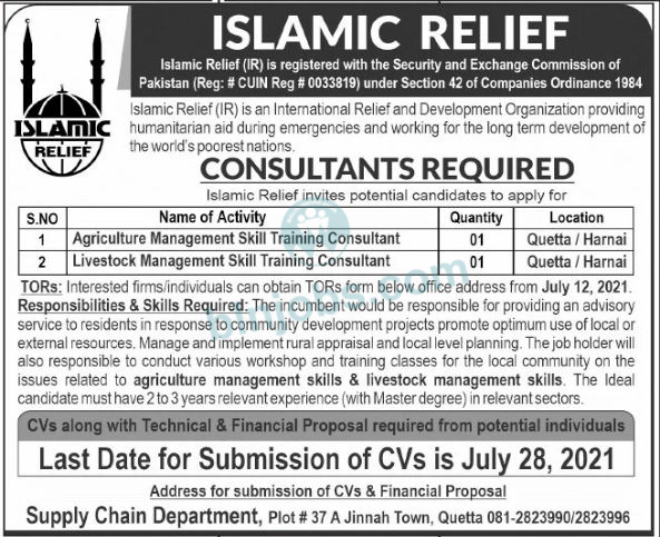 Islamic Relief IR Balochistan Jobs 2021