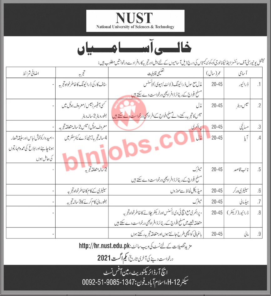 National University of Sciences and Technology NUST Quetta Jobs 2021