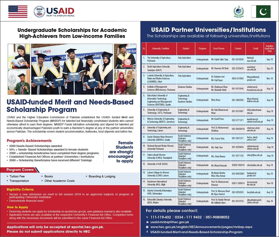 HEC USAID funded Merit and Need Based Scholarships 2021