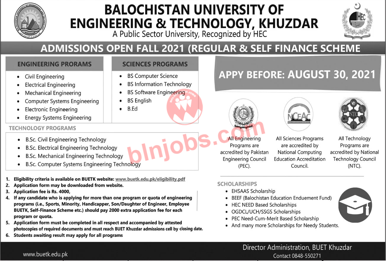 BUET Khuzdar Admission 2021 - Khuzdar University Admission