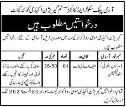Army Public Schools and Colleges System Garrison Academy Quetta Jobs 2021