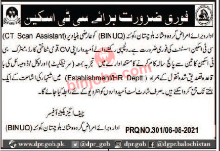 CT Scan Assistant Jobs in BINUQ 2021