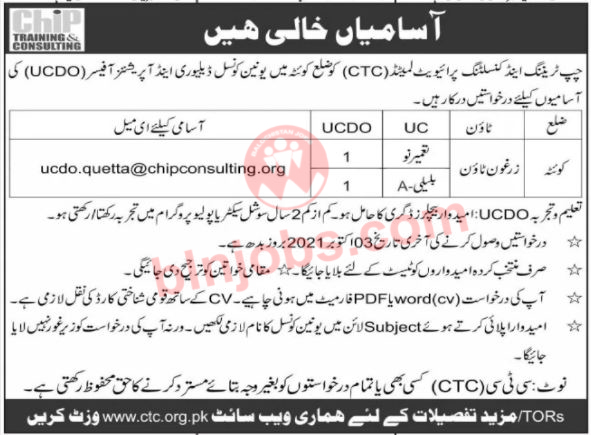 CHIP Training and Consulting CTC Jobs in Quetta 2021