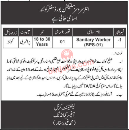 Inter Services Selection Board ISSB Quetta Jobs 2021