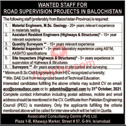 Road Supervision Project Balochistan Jobs 2021