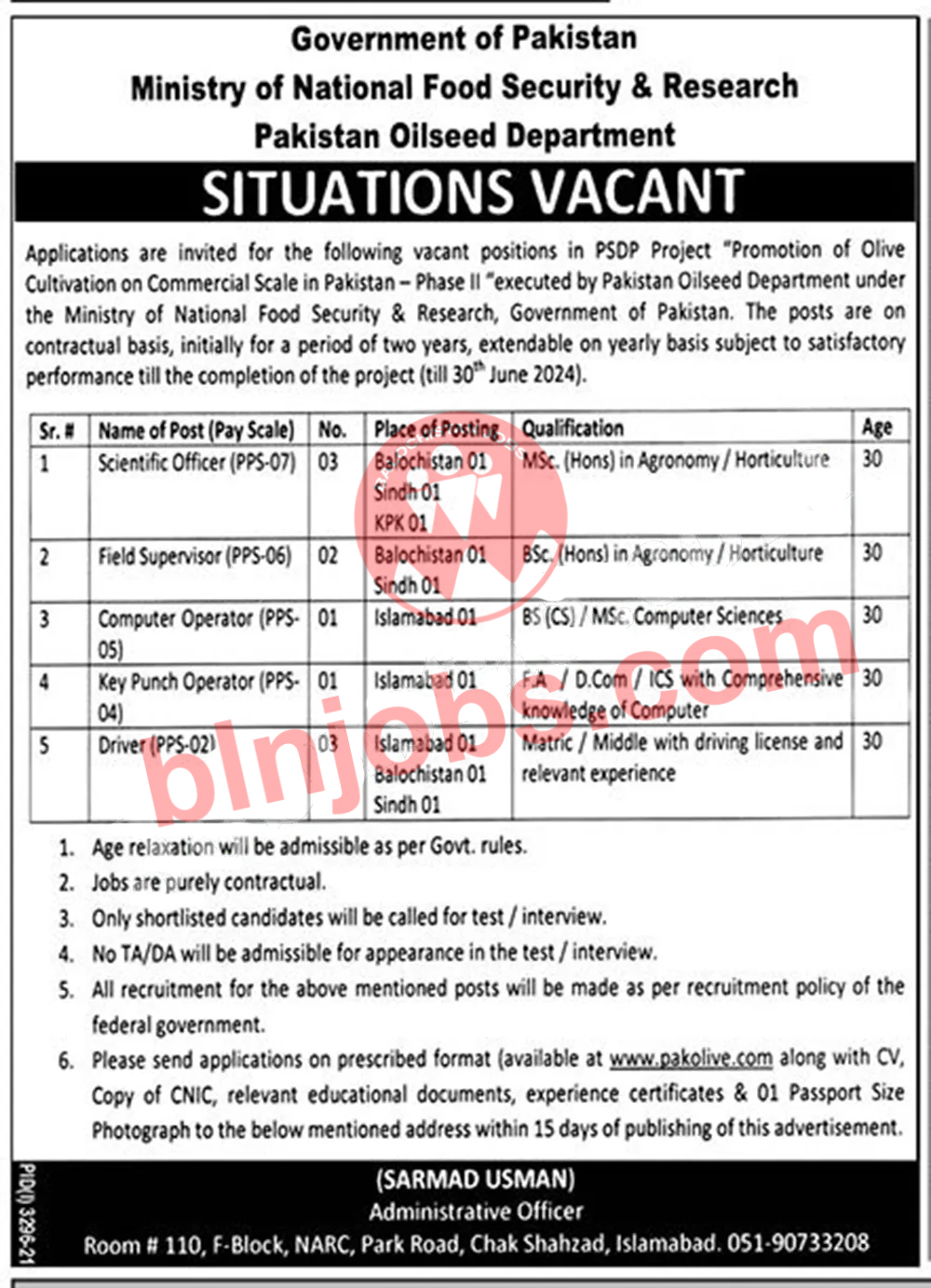 Ministry of National Food Security and Research Jobs 2021 – MNFSR Jobs