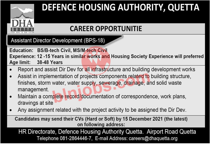 Jobs In Defence Housing Authority DHA Quetta 2021