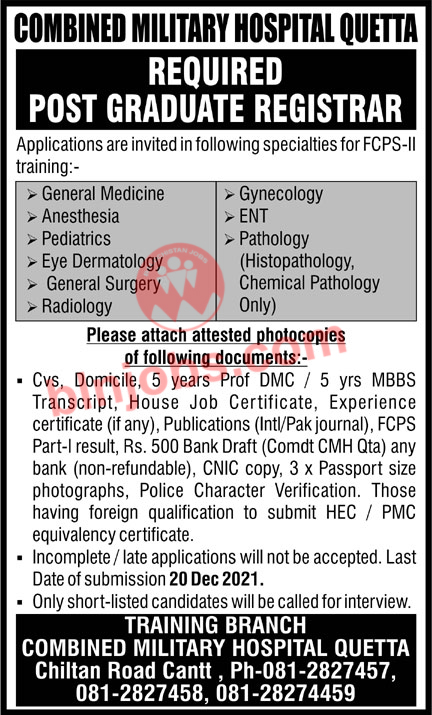 Combined Military Hospital Quetta Jobs 2021