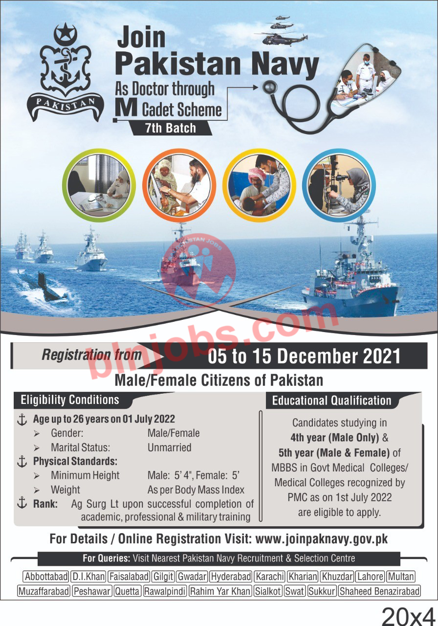 Join Pak Navy as Doctor 2021 through M Cadet Scheme Batch 7