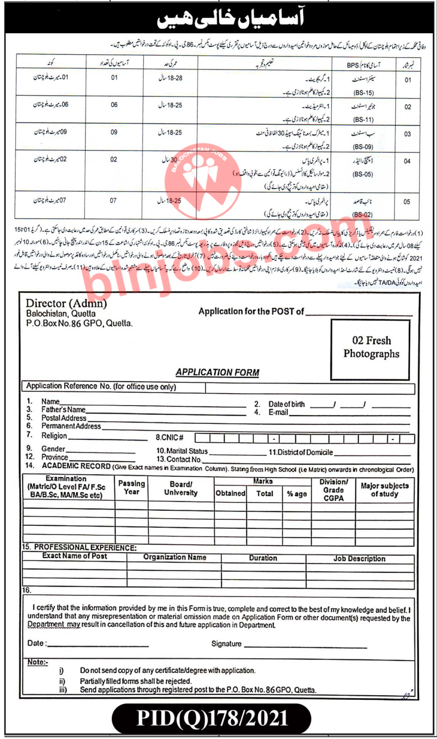 Federal Government Balochistan Jobs 2022 - PO Box 86 Quetta Jobs 2022