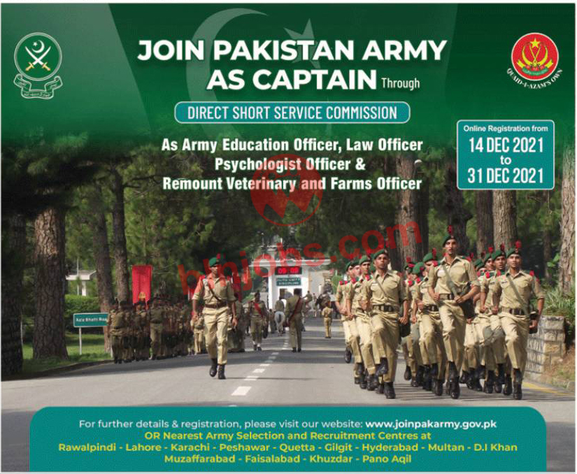 Join Pak Army as Captain Through Direct Short Service Commission 2021 Apply Online