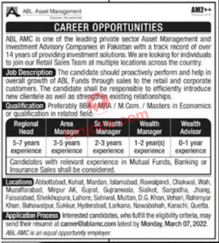 ABL Asset Management Company Quetta Jobs 2022