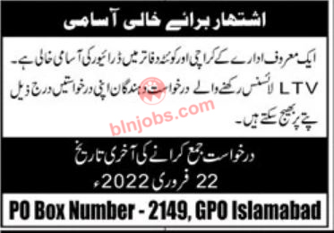 Driver Jobs In Quetta 2022