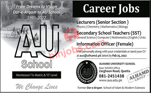 AU School Quetta Jobs 2022