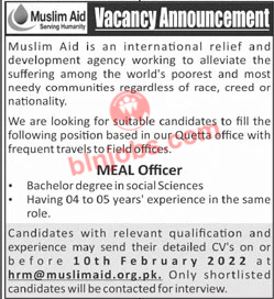 Muslim Aid Job In Quetta 2022