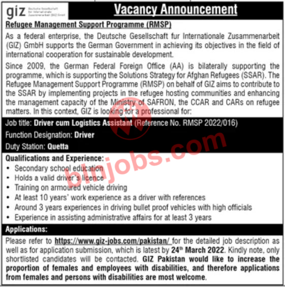 GIZ Pakistan Jobs in Quetta Balochistan 2022
