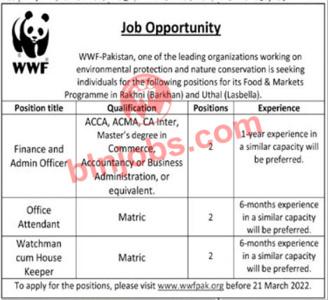 WWF-Pakistan Jobs In Balochistan 2022