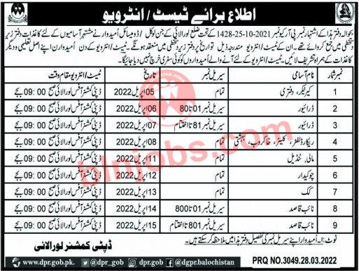Deputy Commissioner DC Office Loralai Test Interview Schedule