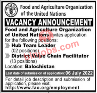 Food and agriculture Organization FAO Balochistan Jobs 2022