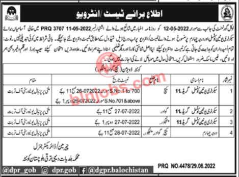 Local Government Department Makran Division Test Interview 2022