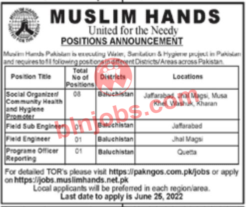 Muslim Hands MH Balochistan Jobs 2022