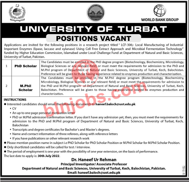 University of Turbat UOT Jobs 2022