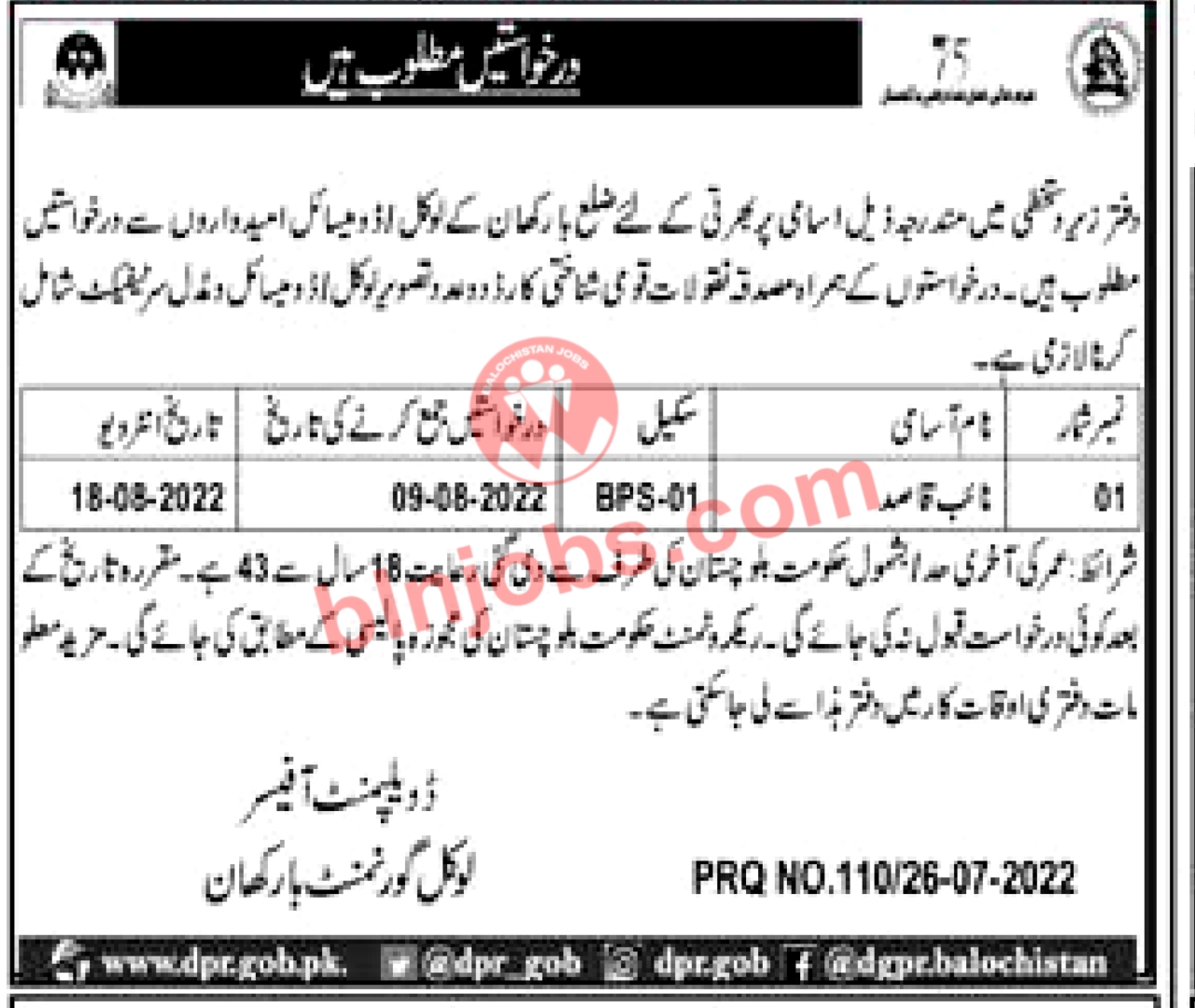 Local Government Department Barkhan Jobs 2022