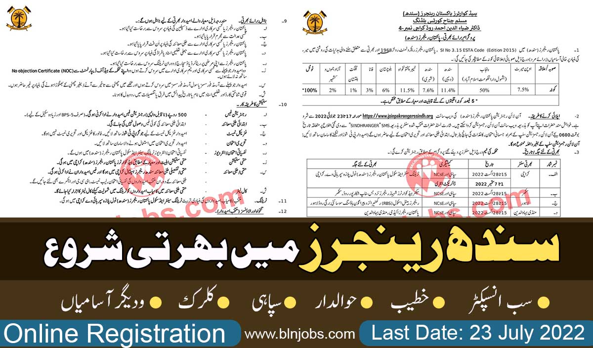 Sindh Rangers Jobs 2022 – Join Pak Rangers Sindh - Balochistan Jobs