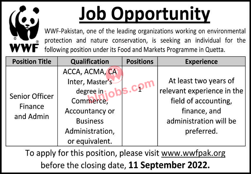 WWF Pakistan Quetta Jobs 2022