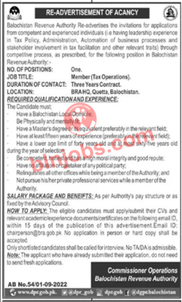 Balochistan Revenue Authority BRA Jobs 2022