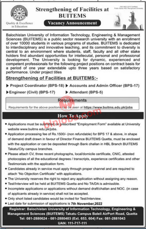 BUITEMS Quetta Jobs 2022