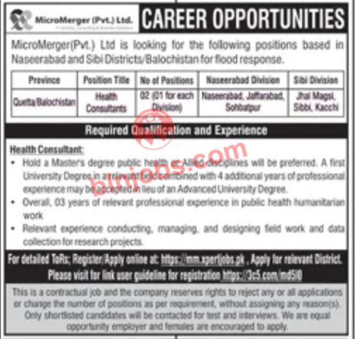 MicroMerger Sibi and Naseerabad Division Jobs 2022 