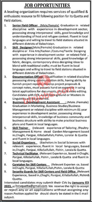 NGO Quetta Balochistan Jobs 2023