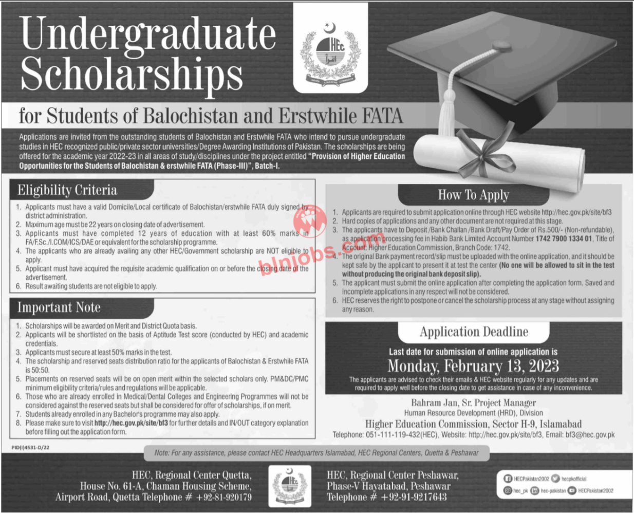 HEC Balochistan Fata Undergraduate Scholarships 2023