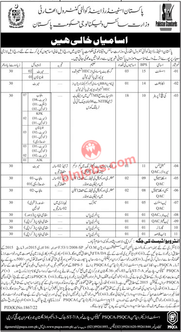 Pakistan Standard and Quality Control Authority Jobs 2023